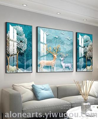 现代简约北欧客厅晶瓷镶钻装饰画挂画沙发背景墙装饰三联画壁画