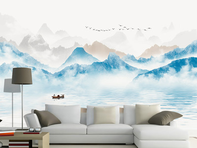 新中式意境抽象水墨山水风景电视背景墙壁画