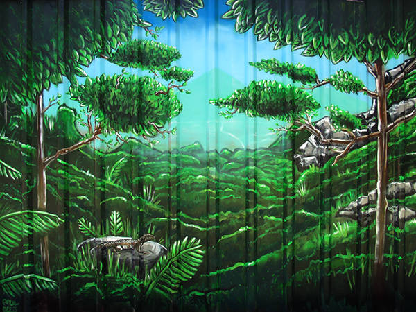 后院里的热带雨林:手绘墙壁画打造庭院空间