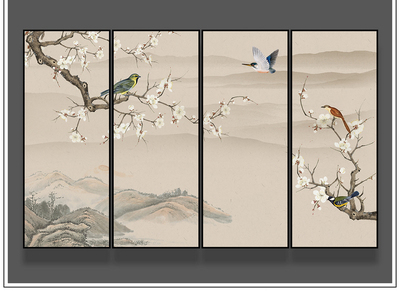 新中式花鸟手绘山水工笔画客厅壁画装饰画