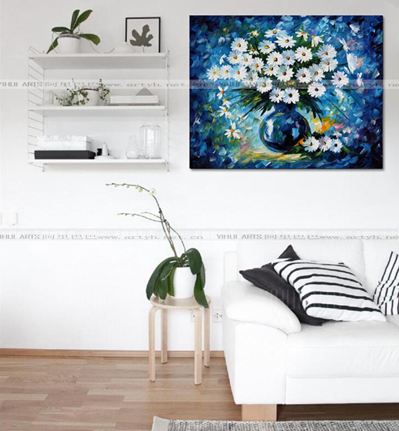 亿辉装饰画油画花卉三联挂画纯手绘刀画沙发背景墙画餐厅墙无框画 油画厂家