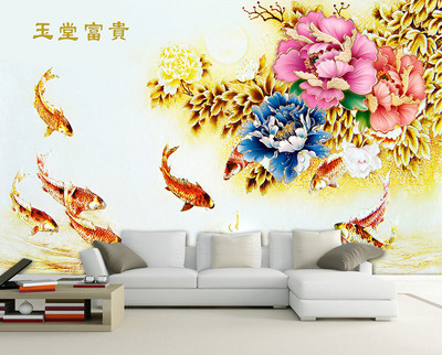 彩雕玉堂富贵壁画电视背景墙 家居装饰的艺术升华